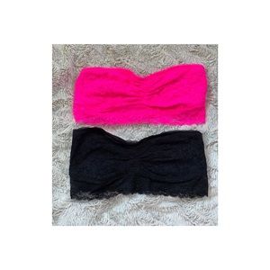 Aerie Lacy Bandeau Tops Pink & Black